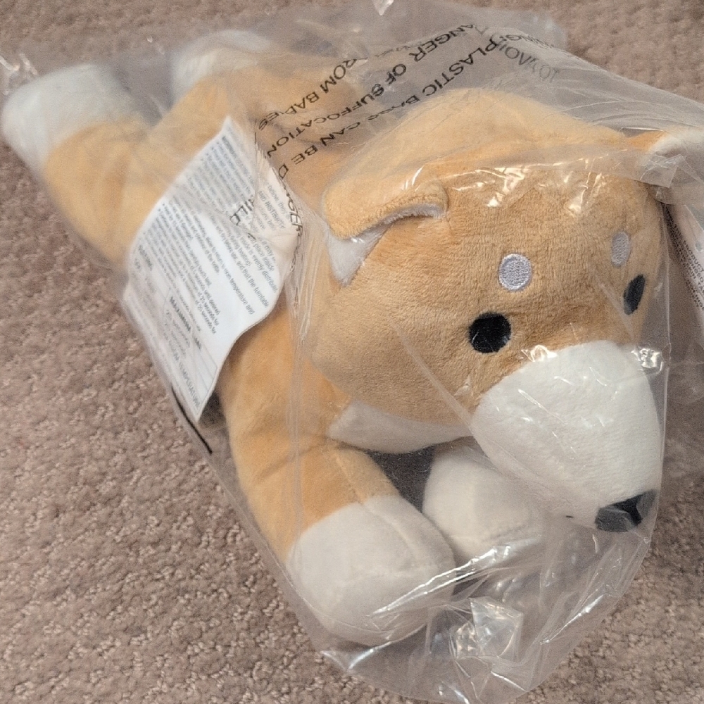 Adorable Tan and White Weighted Microwaveable Heated Stuffed Animal Dog NWT